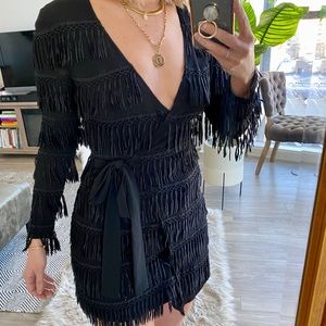 ISLA - fringe wrap mini dress
